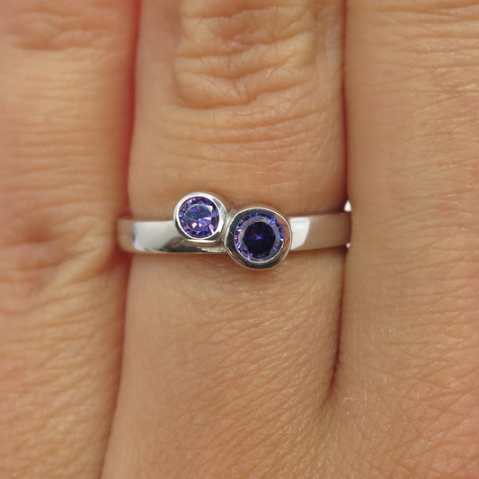 925 Sterling Silver Round-Cut Purple C Z Ring Size 6