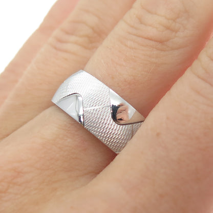 NEOS 925 Sterling Silver Textured Zig Zag Band Ring Size 7.75