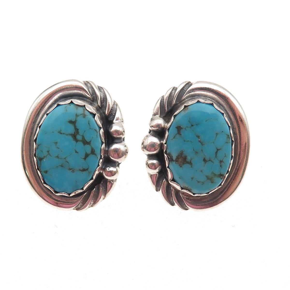 Old Pawn 925 Sterling Silver Vintage Southwestern Turquoise Tribal Earrings
