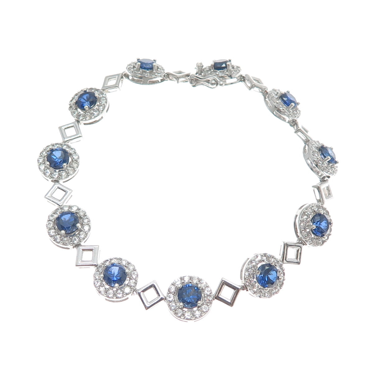 EMA 925 Sterling Silver Lab-Created Sapphire & Real White Topaz Bracelet 7.25"