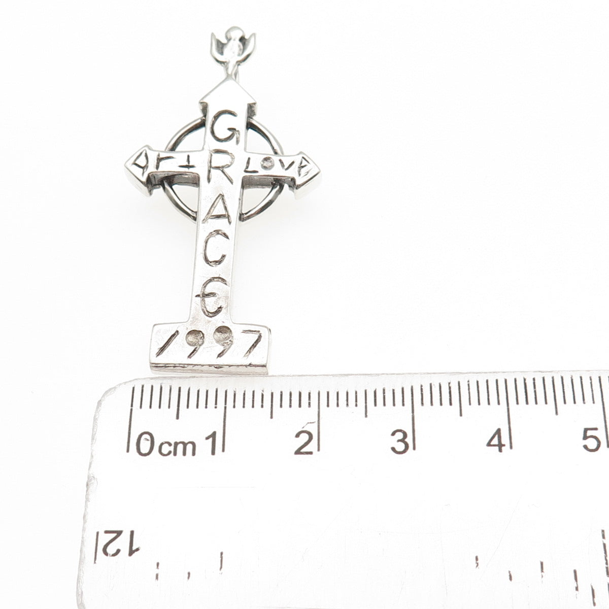 925 Sterling Silver Vintage 1997 Art Love Grace Cross Charm Pendant