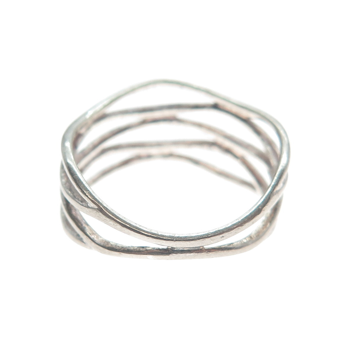 925 Sterling Silver Vintage Multi-Strand Modernist Oxidized Ring Size 7.75