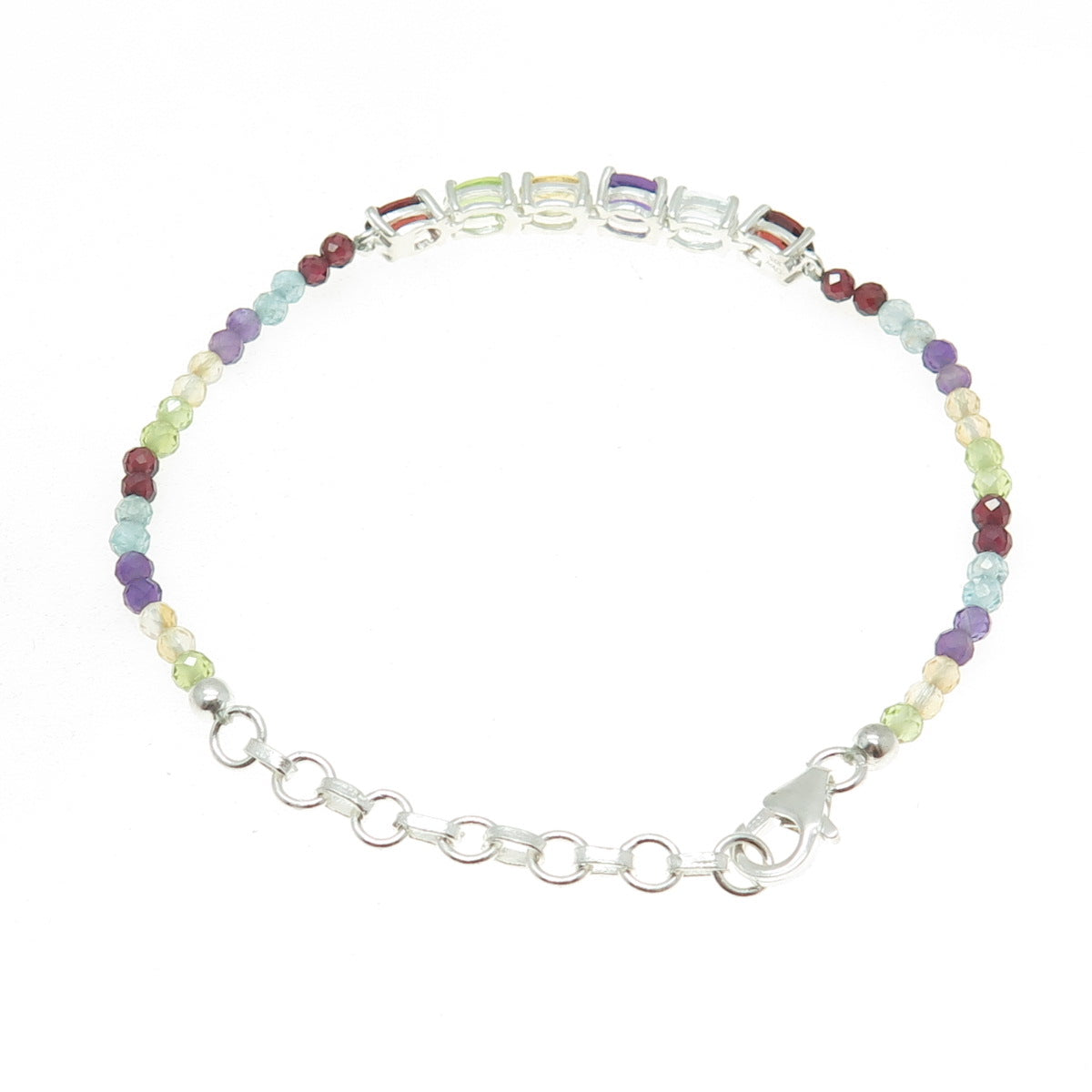 D'JOY 925 Sterling Silver Topaz Amethyst Garnet Peridot Citrine Bracelet 7-7.75"