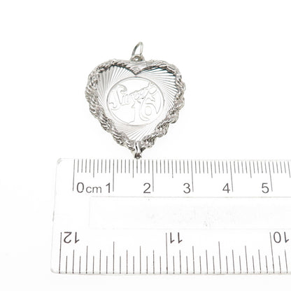 Town & Country 925 Sterling Silver Vintage Sweet 16 Heart Charm Pendant