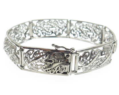 925 Sterling Silver Antique Germany Maple Leaf Panel Link Bracelet 7.25"