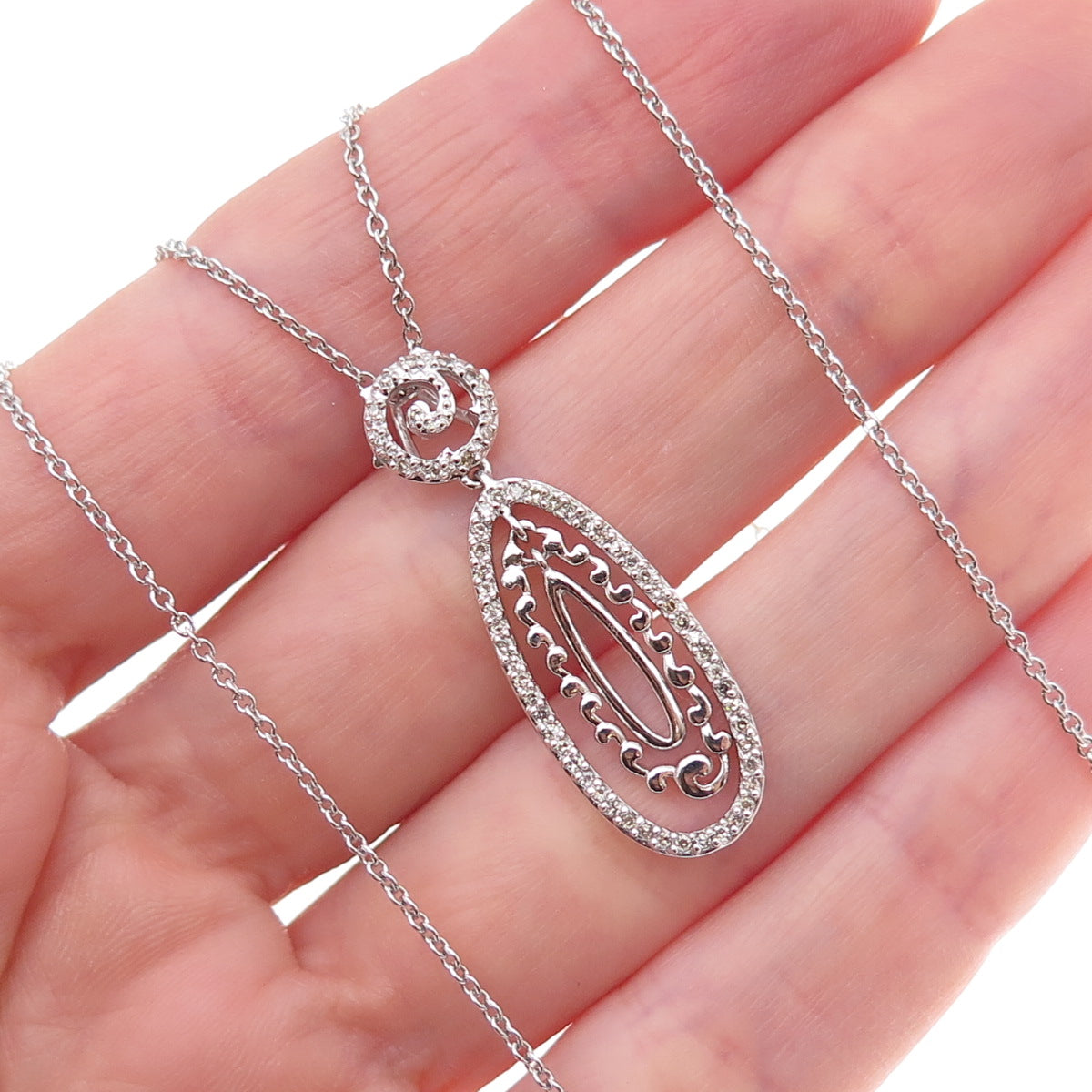 925 Sterling Silver Mexico Real Diamond Spiral Cable Chain Necklace 18"