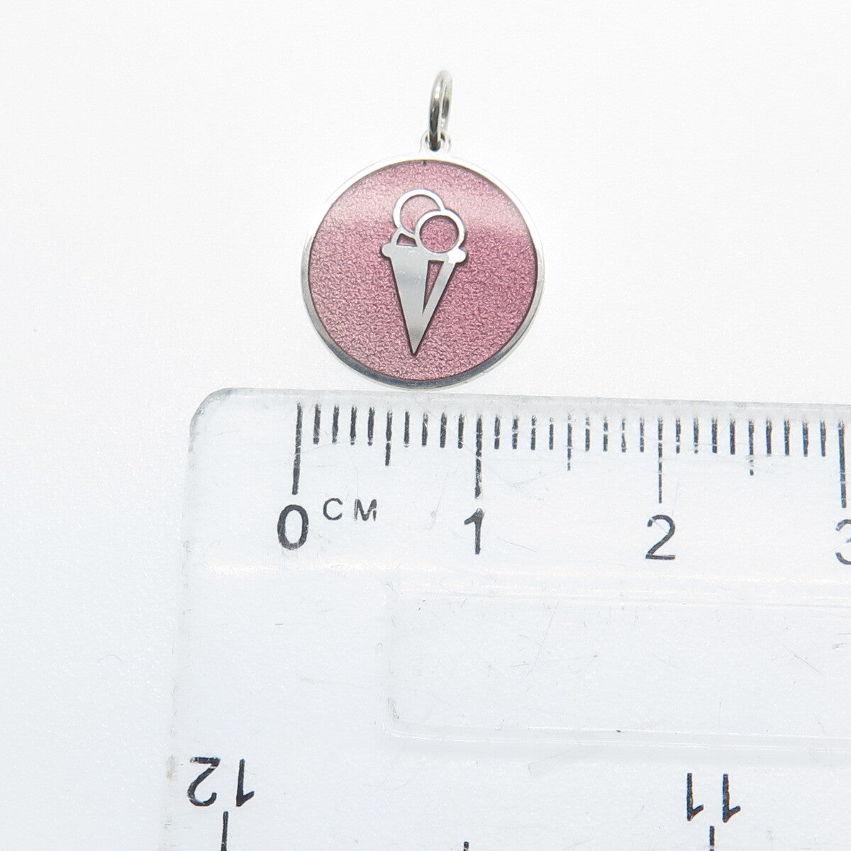 925 Sterling Silver Rose Enamel Ice Cream Round Cut Minimalist Charm Pendant