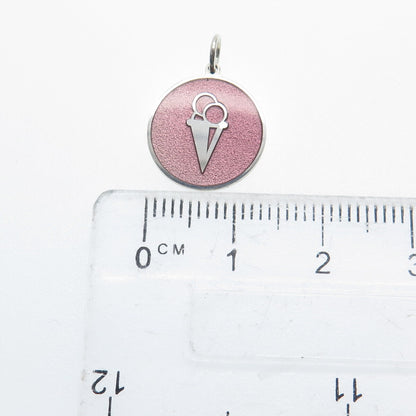 925 Sterling Silver Rose Enamel Ice Cream Round Cut Minimalist Charm Pendant