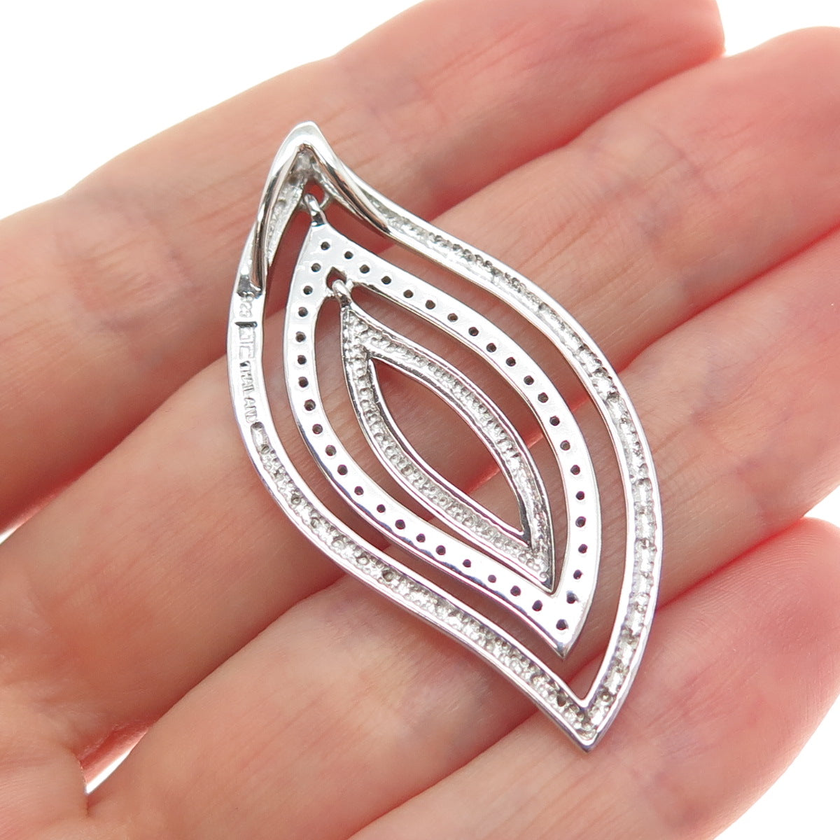 925 Sterling Silver Real Round-Cut Diamond Floral Petal Slide Pendant