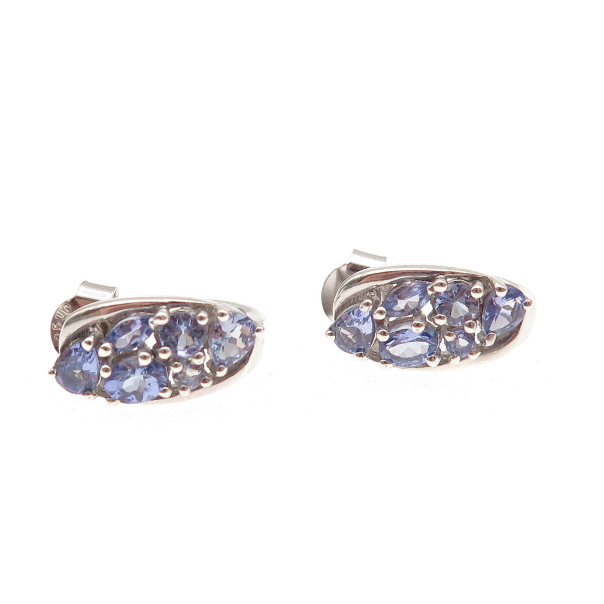 Chuck Clemency 925 Sterling Silver Real Multi-Cut Tanzanite Cluster Earrings
