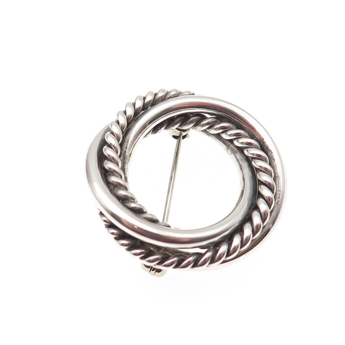 925 Sterling Silver Vintage Mexico Interlocked Circle Oxidized Pin Brooch