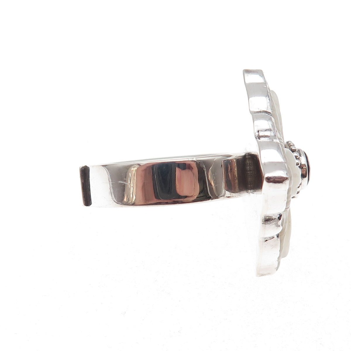 Sajen 925 Sterling Silver Vintage Real Red Garnet & MOP Adjustable Ring Size 9