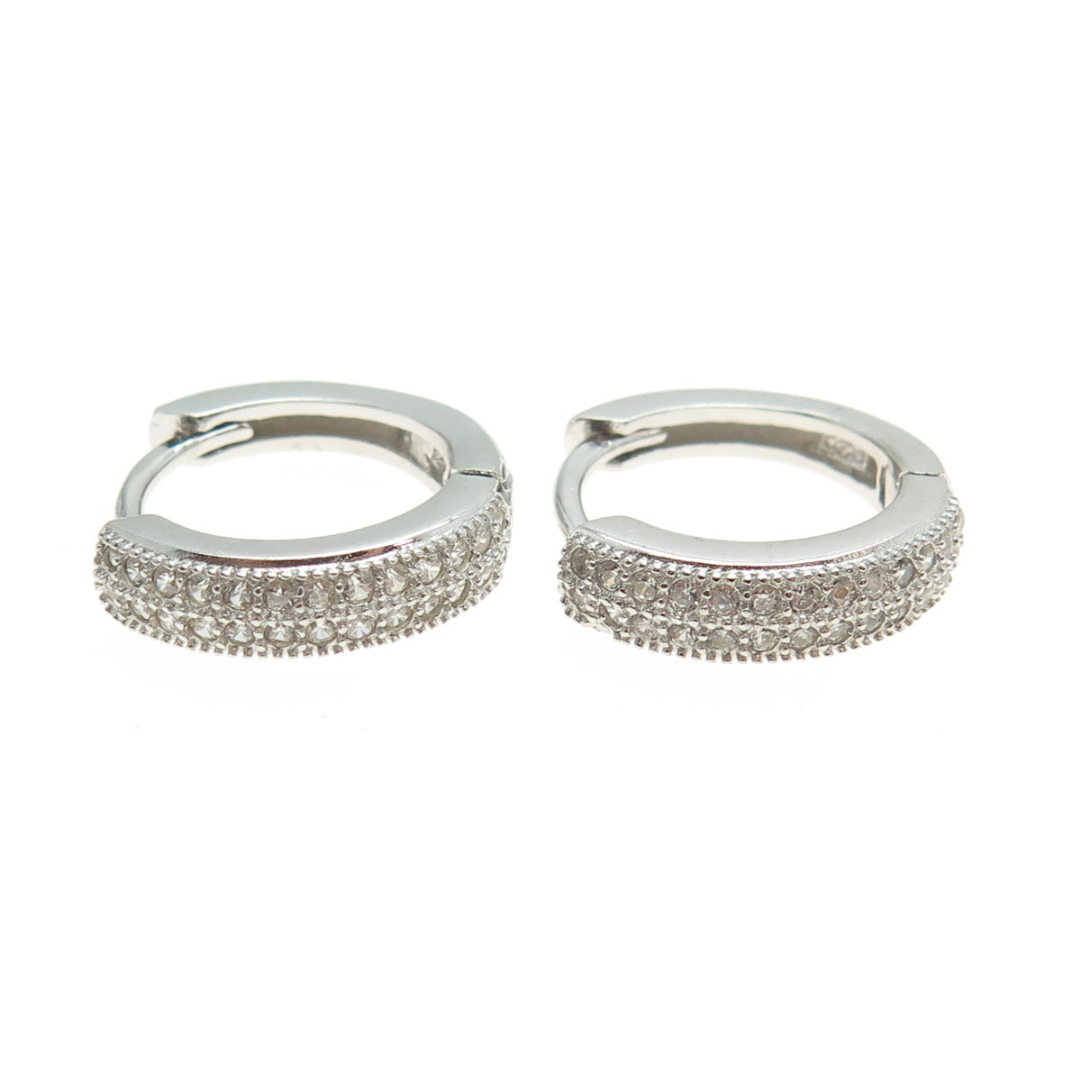 925 Sterling Silver Round-Cut Shaped C Z Huggie Earrings