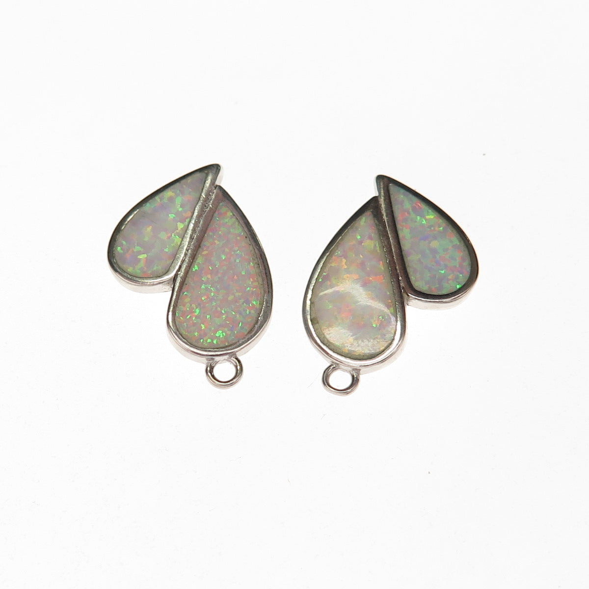 925 Sterling Silver Vintage Real Opal Modernist Petal Jacket Earrings