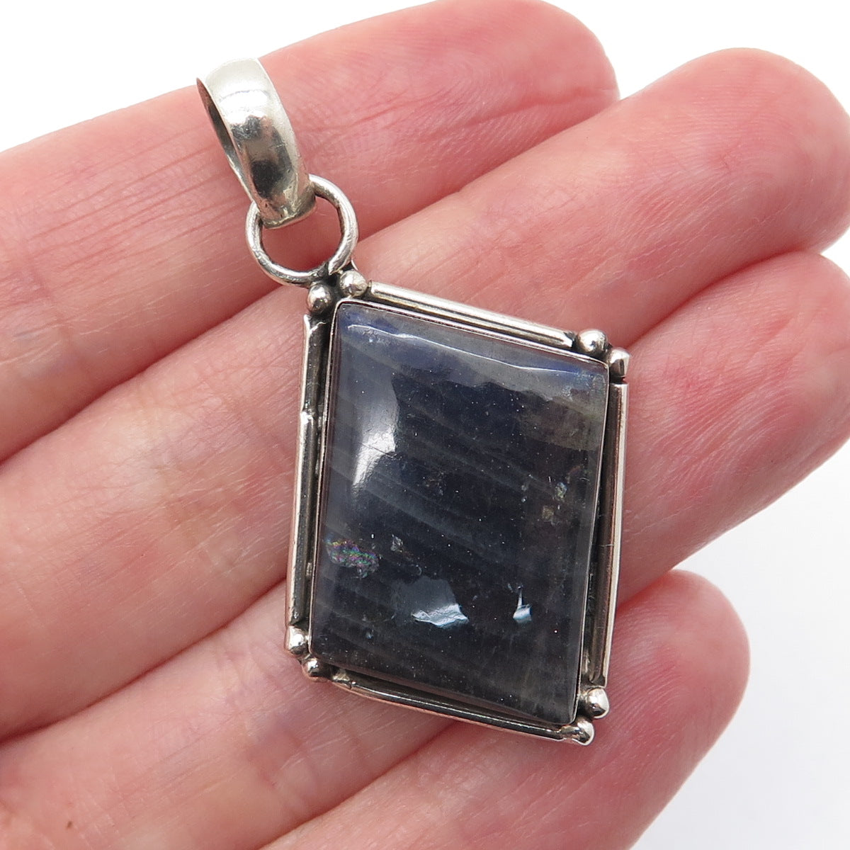 925 Sterling Silver Vintage Real Kyanite Modernist Charm Pendant