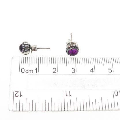 925 Sterling Silver Purple Glass Oxidized Stud Earrings