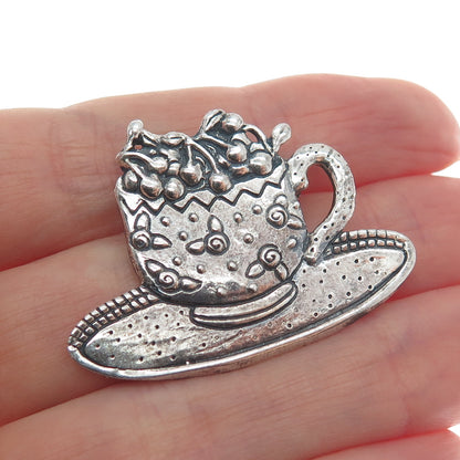 MARY ENGELBREIT 925 Sterling Silver Vintage Cherry Cup Oxidized Pin Brooch