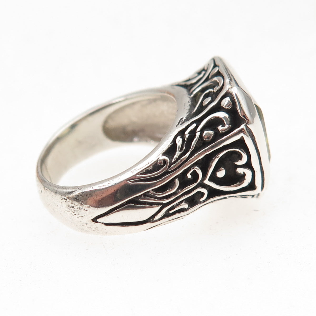 925 Sterling Silver Vintage Real Lemon Citrine Oxidized Ring Size 6