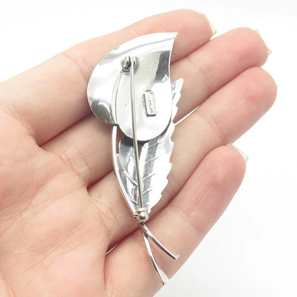 925 Sterling Silver Vintage Double-Leaf Pin Brooch