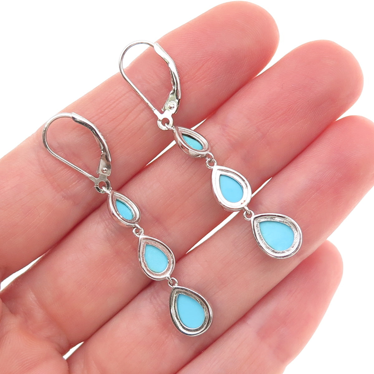 925 Sterling Silver Real Sleeping Beauty Turquoise Drop Dangle Earrings