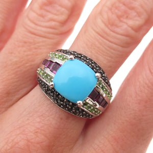 Chuck Clemency 925 Sterling Turquoise Rhodolite Peridot & Spinel Ring Size 8.25