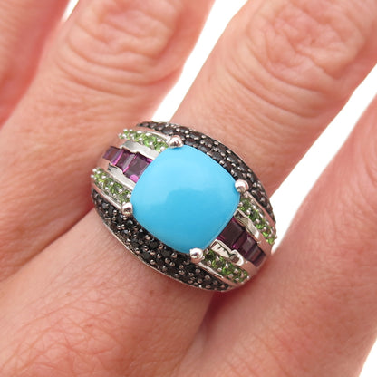 Chuck Clemency 925 Sterling Turquoise Rhodolite Peridot & Spinel Ring Size 8.25