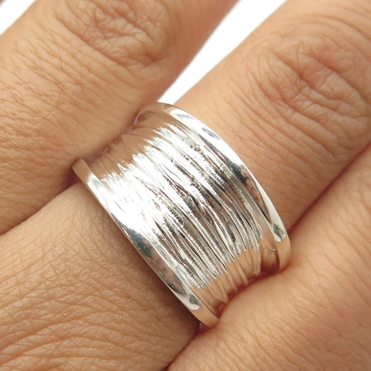 925 Sterling Silver Vintage Modernist Ring Size 8.25
