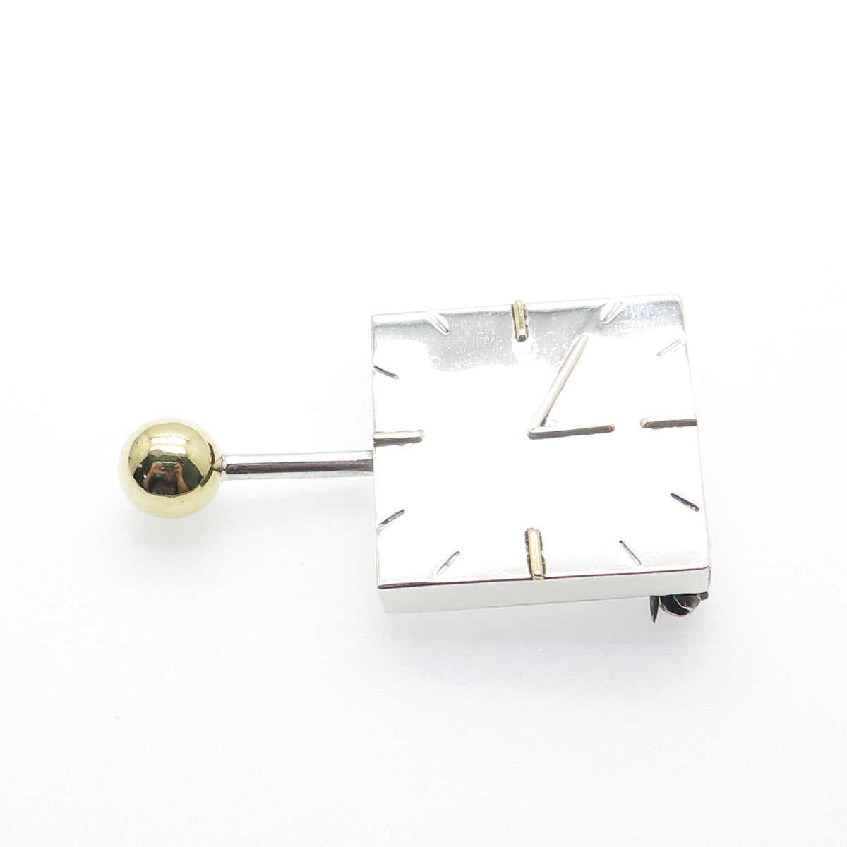 LATON 925 Sterling Silver 2-Tone Vintage Mexico Clock Pin Brooch