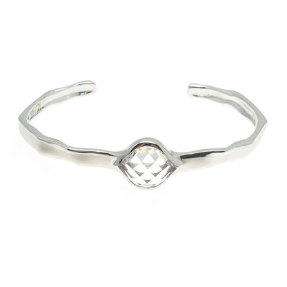 CHARLES GARNIER 925 Sterling Silver Real Clear Quartz Adjustable Bracelet 6.5"