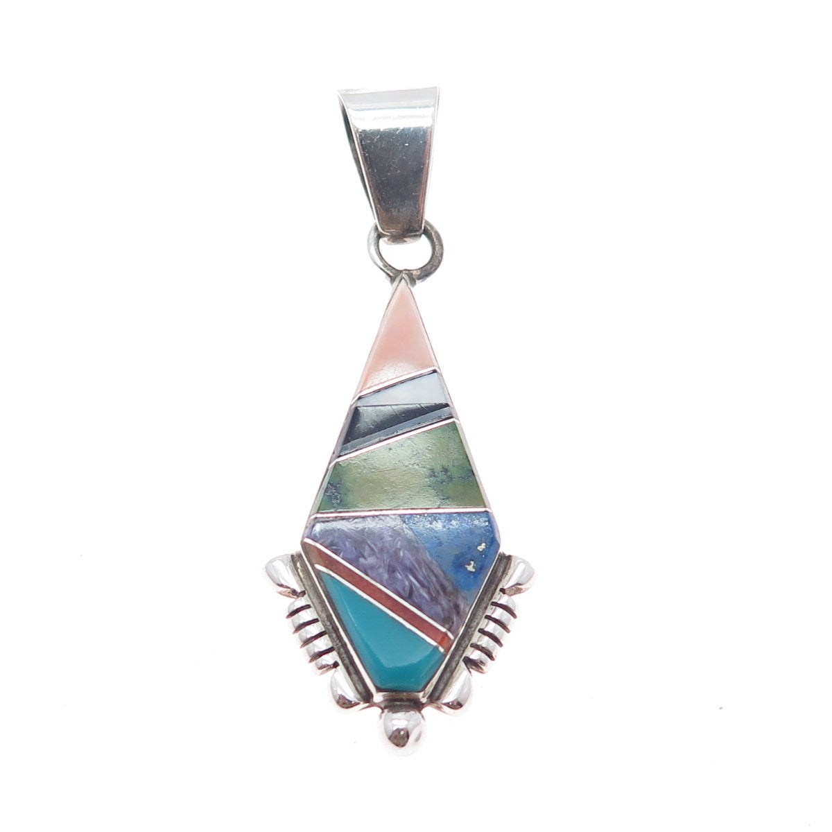 Paula Leekity Zuni Old Pawn 925 Sterling Silver Vintage Multi-Gem Tribal Pendant