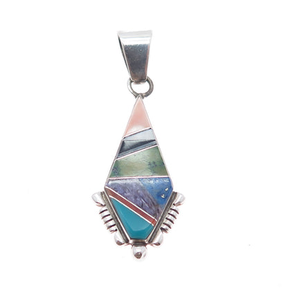 Paula Leekity Zuni Old Pawn 925 Sterling Silver Vintage Multi-Gem Tribal Pendant