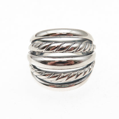 Ted Ott 925 Sterling Silver Vintage Italy Modernist 5-Row Oxidized Ring Size 8