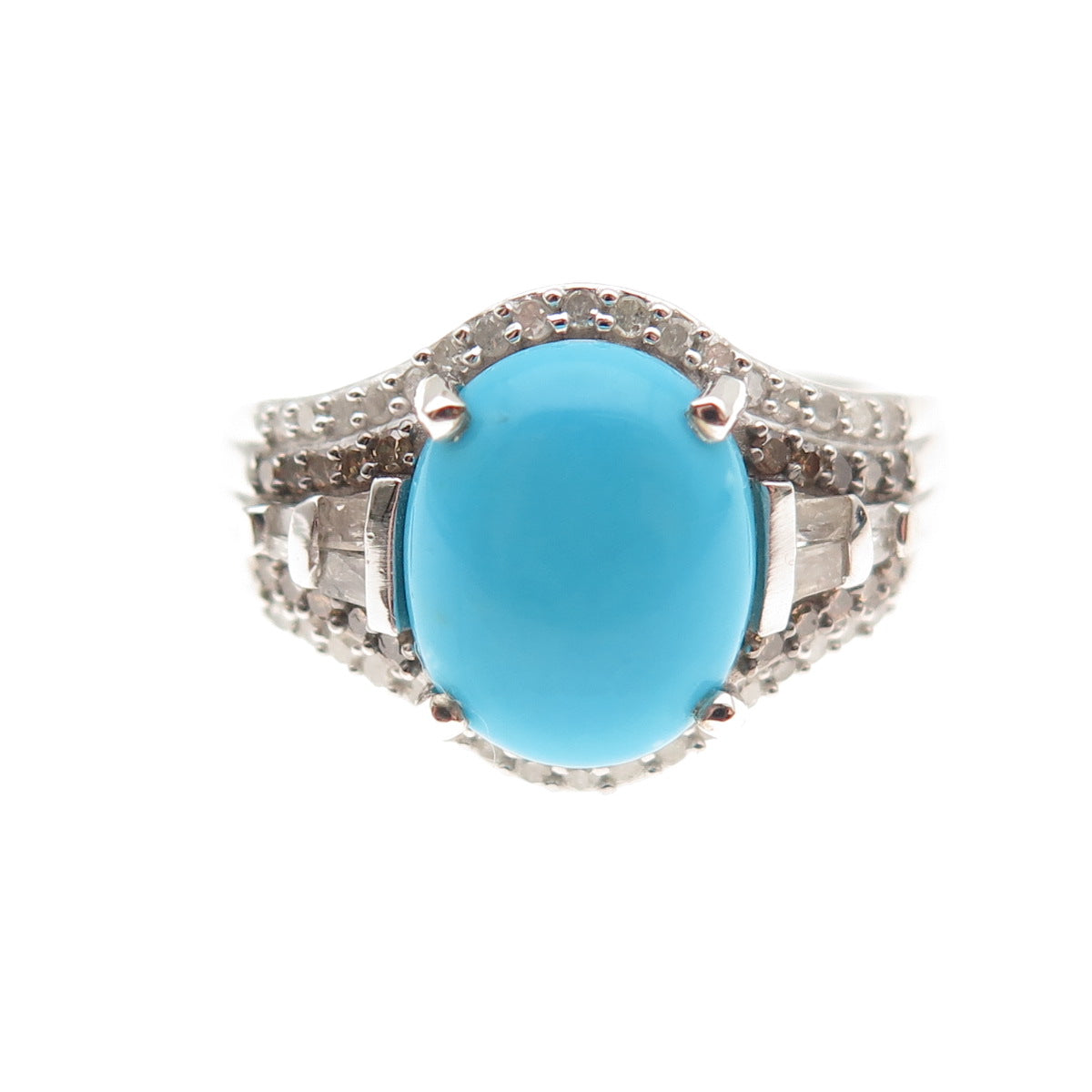 D'Joy 925 Sterling Silver Real Cognac & White Diamond Turquoise Ring Size 7.75