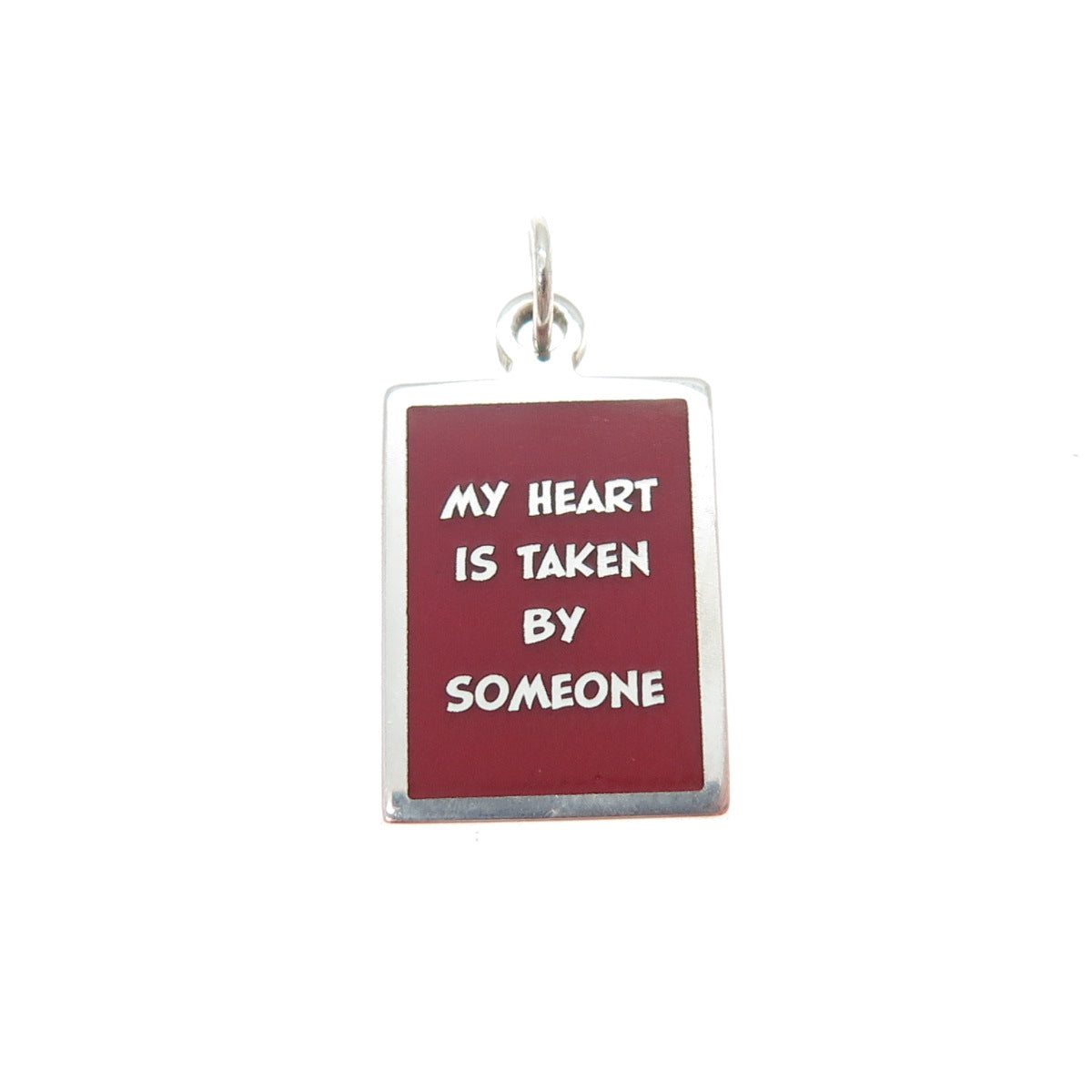 925 Sterling Silver Red Enamel My Heart Is Taken By Someone Minimalist Pendant
