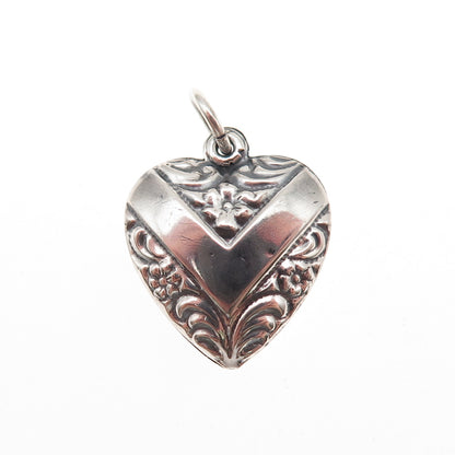 925 Sterling Silver Antique Art Deco Chatelaine Floral Heart Mini Charm Pendant