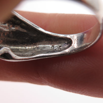 925 Sterling Silver Vintage Modernist Oxidized Ring Size 5.75