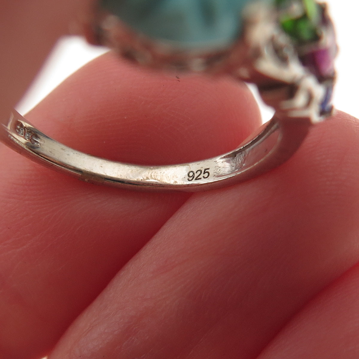 Chuck Clemency 925 Sterling Turquoise Amethyst Tanzanite Peridot Ring Size 8.25