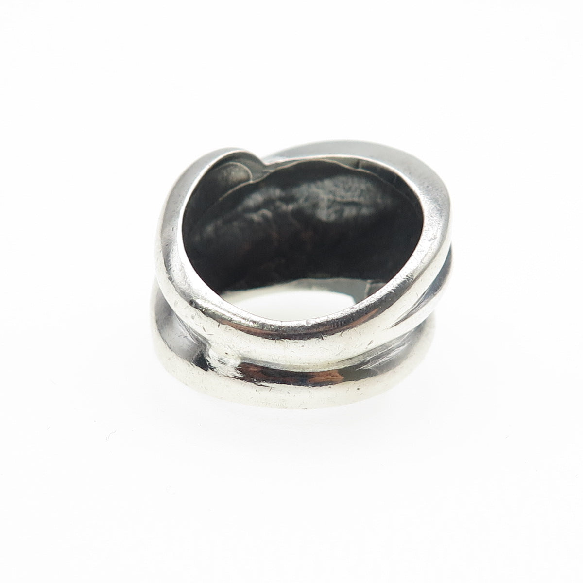 925 Sterling Silver Vintage Modernist Ribbed Bypass Oxidized Ring Size 6.25