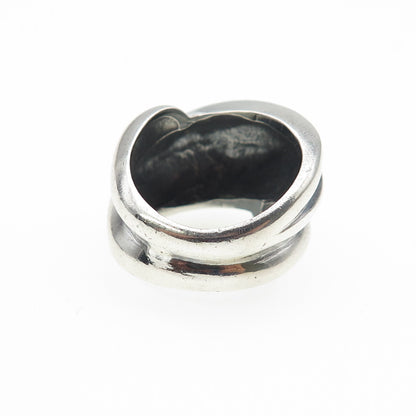 925 Sterling Silver Vintage Modernist Ribbed Bypass Oxidized Ring Size 6.25