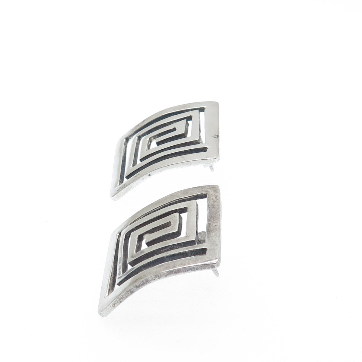 925 Sterling Silver Vintage Mexico Mayan Spiral Maze Earrings