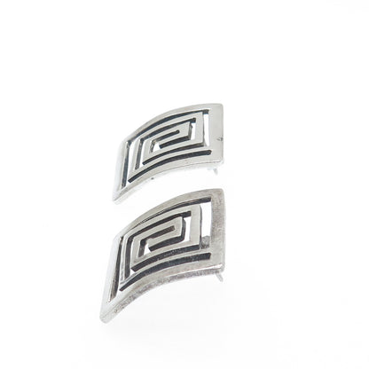 925 Sterling Silver Vintage Mexico Mayan Spiral Maze Earrings