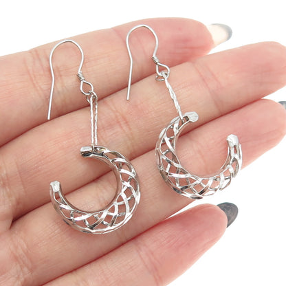 925 Sterling Silver Modernist Crescent Moon Drop Dangling Earrings