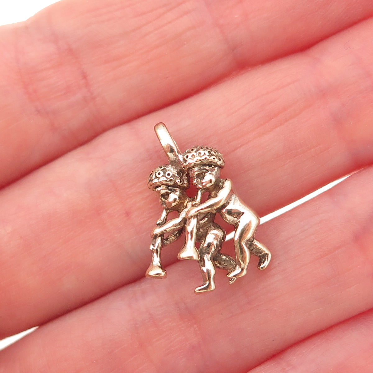 925 Sterling Silver Gold Plated Antique Art Deco Gemini 3D Charm Pendant