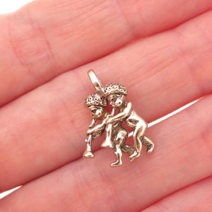 925 Sterling Silver Gold Plated Antique Art Deco Gemini 3D Charm Pendant