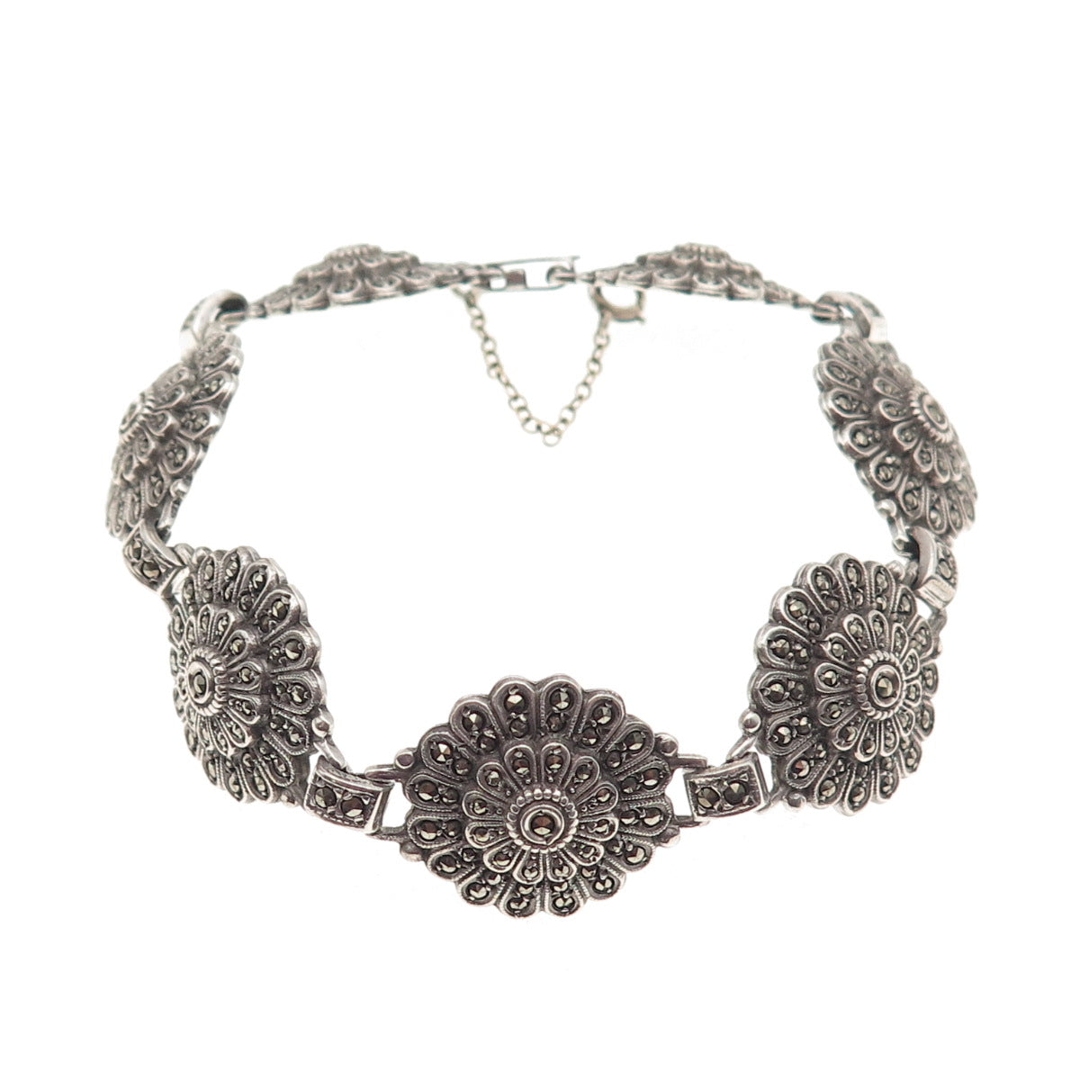 Kimler & Daniel Sterling Silver Antique Art Deco Real Marcasite Bracelet 6.75"