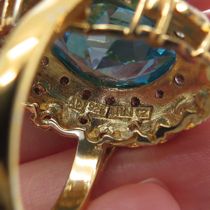 925 Sterling Silver Gold Plated ADI Multi-Color C Z Cluster Ring Size 6.75