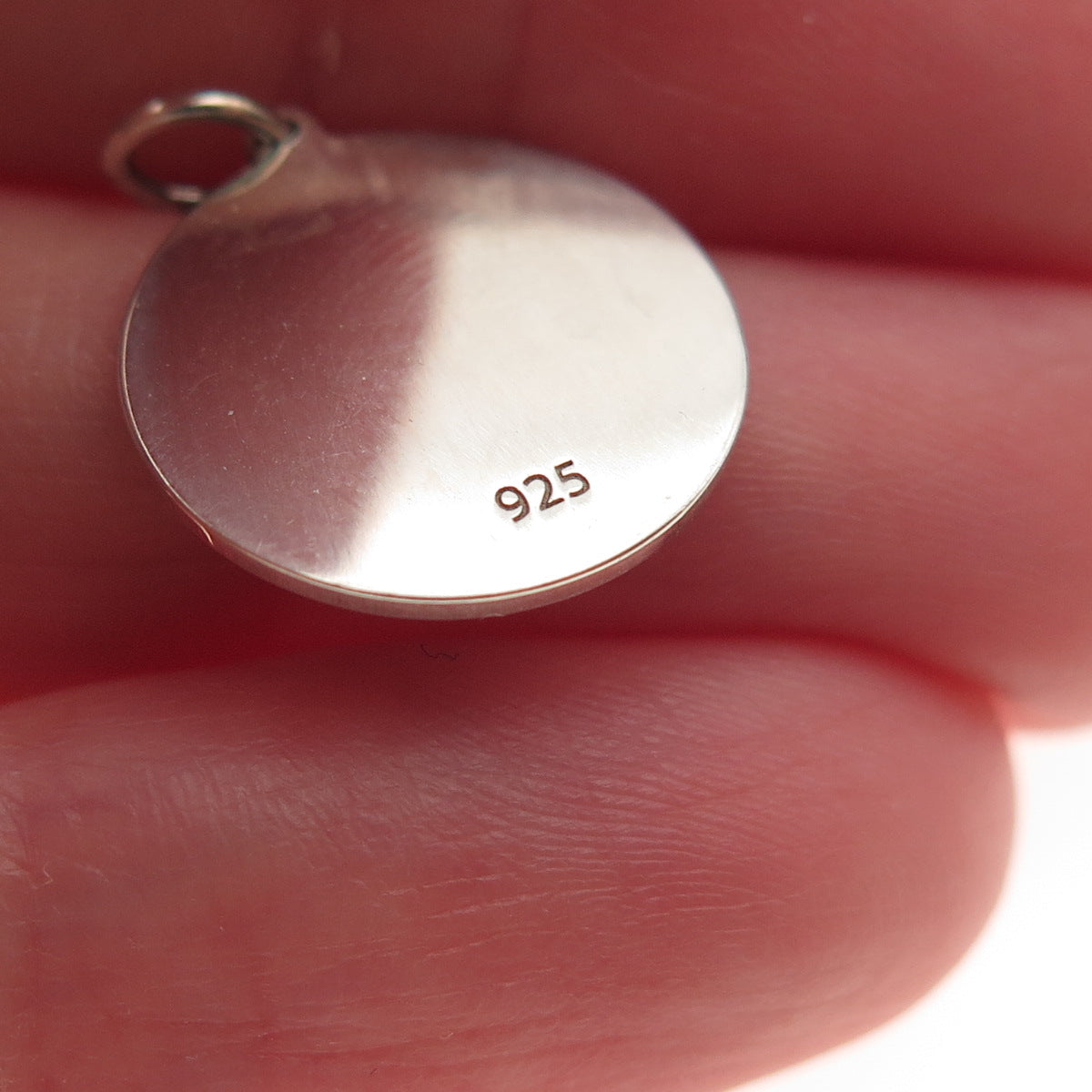 925 Sterling Silver Pink Enamel Cat Round Tag Mini Charm Pendant