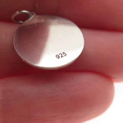 925 Sterling Silver Pink Enamel Cat Round Tag Mini Charm Pendant