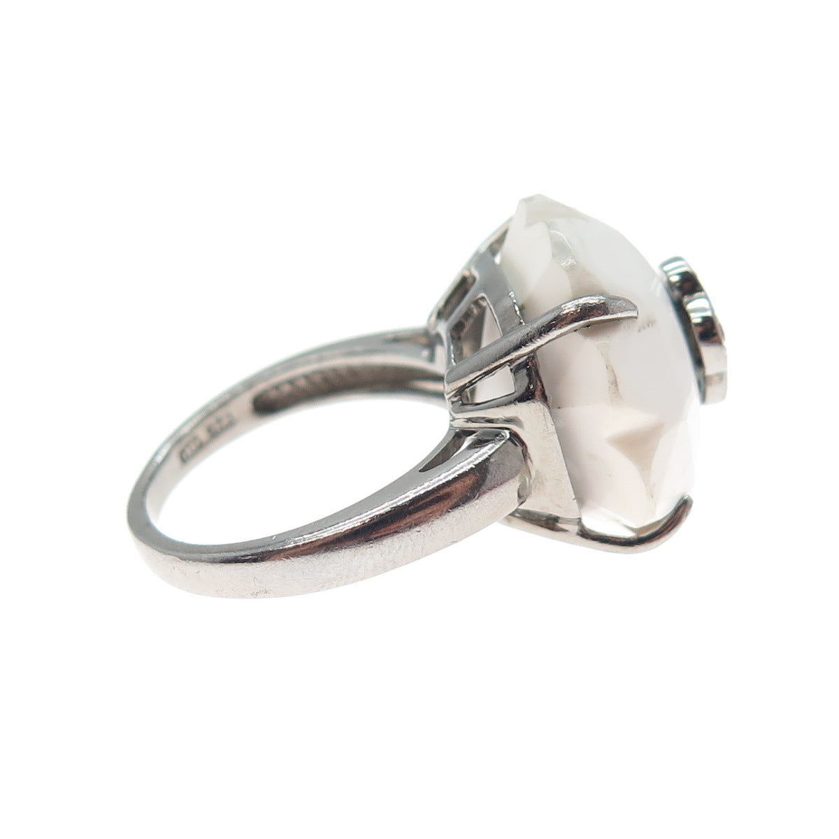 CLYDE DUNEIER CID Sterling Champagne Diamond & White Onyx Flower Ring Size 5.25