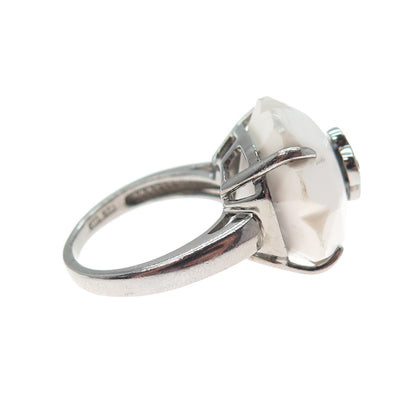 CLYDE DUNEIER CID Sterling Champagne Diamond & White Onyx Flower Ring Size 5.25